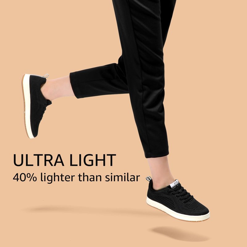 STQ Skate Shoes for Women Black Sneakers for Women Fashion Breathable Mesh Skateboard Shoes Black Size 7.5