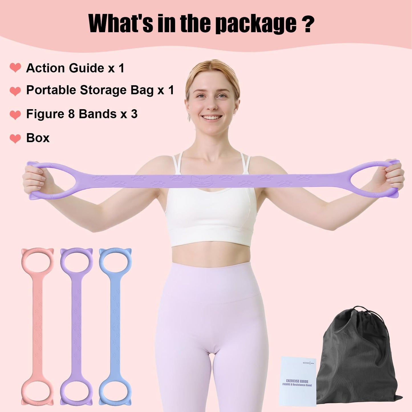 TREKONPEAK Figure 8 Resistance Bands, 8-Shaped Exercise Band for Women Arms Shoulder Back Legs Stretching Pilates Yoga (Pink 15Lb & Purple 25Lb & Blue 35Lb)