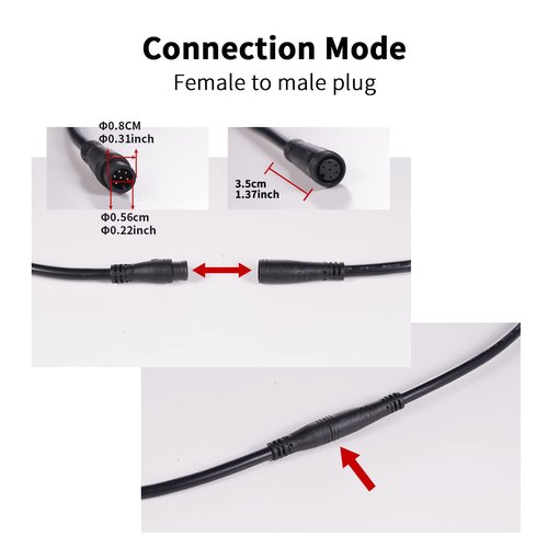 baluoqi Extension Cable 2Pin/3Pin/4Pin/5Pin/6Pin/8Pin/9Pin Waterproof Plug Works for Electric Bicycle Light/Throttle/Ebrake/Display Extend Cable (6pin 50cm)