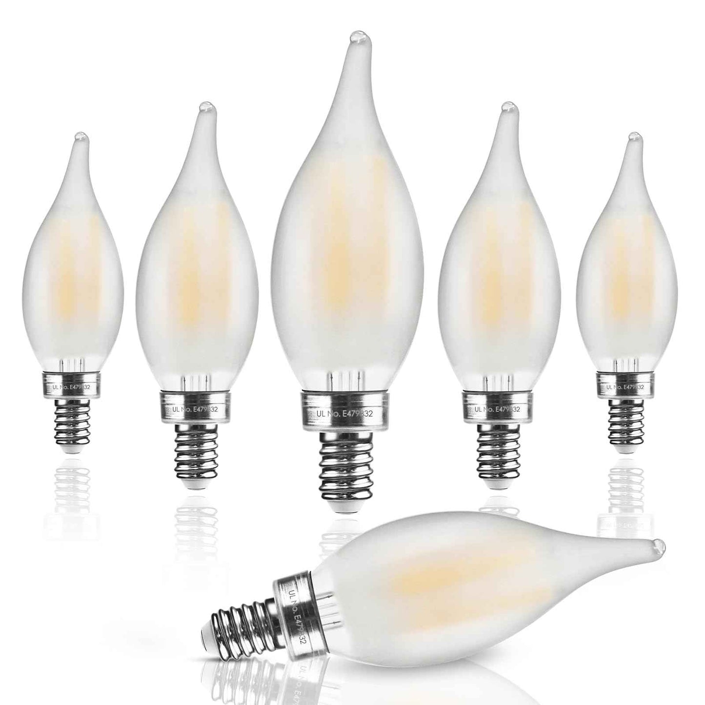 Hizashi LED Frosted Candelabra Light Bulbs, E12 LED Bulb 40W Equivalent, Dimmable, 2700K Warm White Chandelier Light Bulbs, 90+CRI, 450LM, Flame Tip CA10, UL Listed, 6 Pack