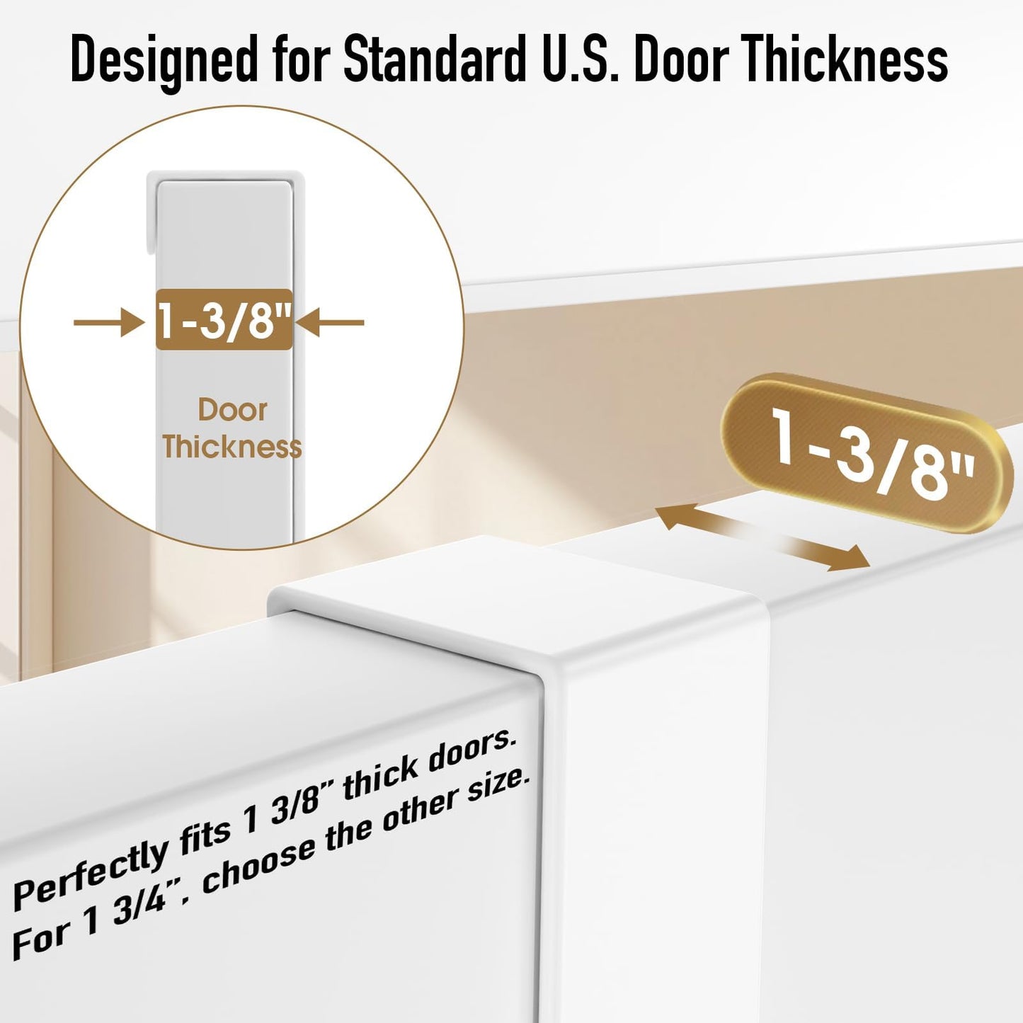 KitchLife Over The Door Hooks Hanger with Extended Arms for Easy Use by Women, Fits 1 3/8" Doors, L18U - Bathroom Accessories and Towel Rack Organization - 1 Pack, Glossy White