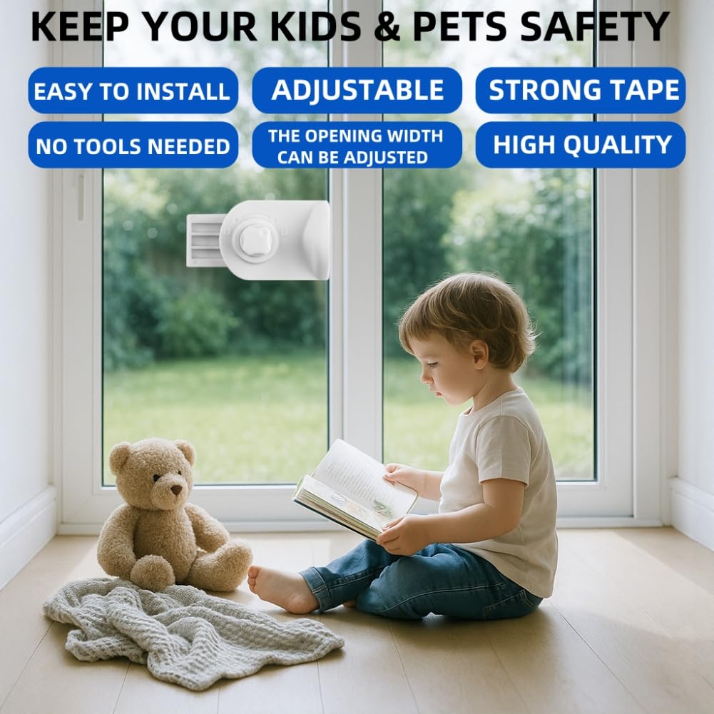 Adjustable Sliding Window Patio Door Lock Child Pet Proof Sliding Closet Door Lock for Kids Safety Foot Locks Work on Glass or Wood for Patio Bedroom Home and Office (2, White)
