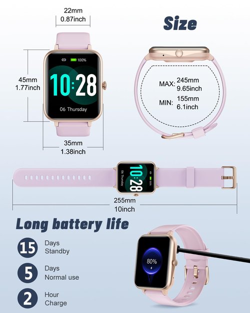 GRV Smart Watch for iOS and Android Phones (Answer/Make Calls), Watches for Men Women IP68 Waterproof Smartwatch Fitness Tracker Watch with Heart Rate/Sleep Monitor Steps Calories Counter (Violet)