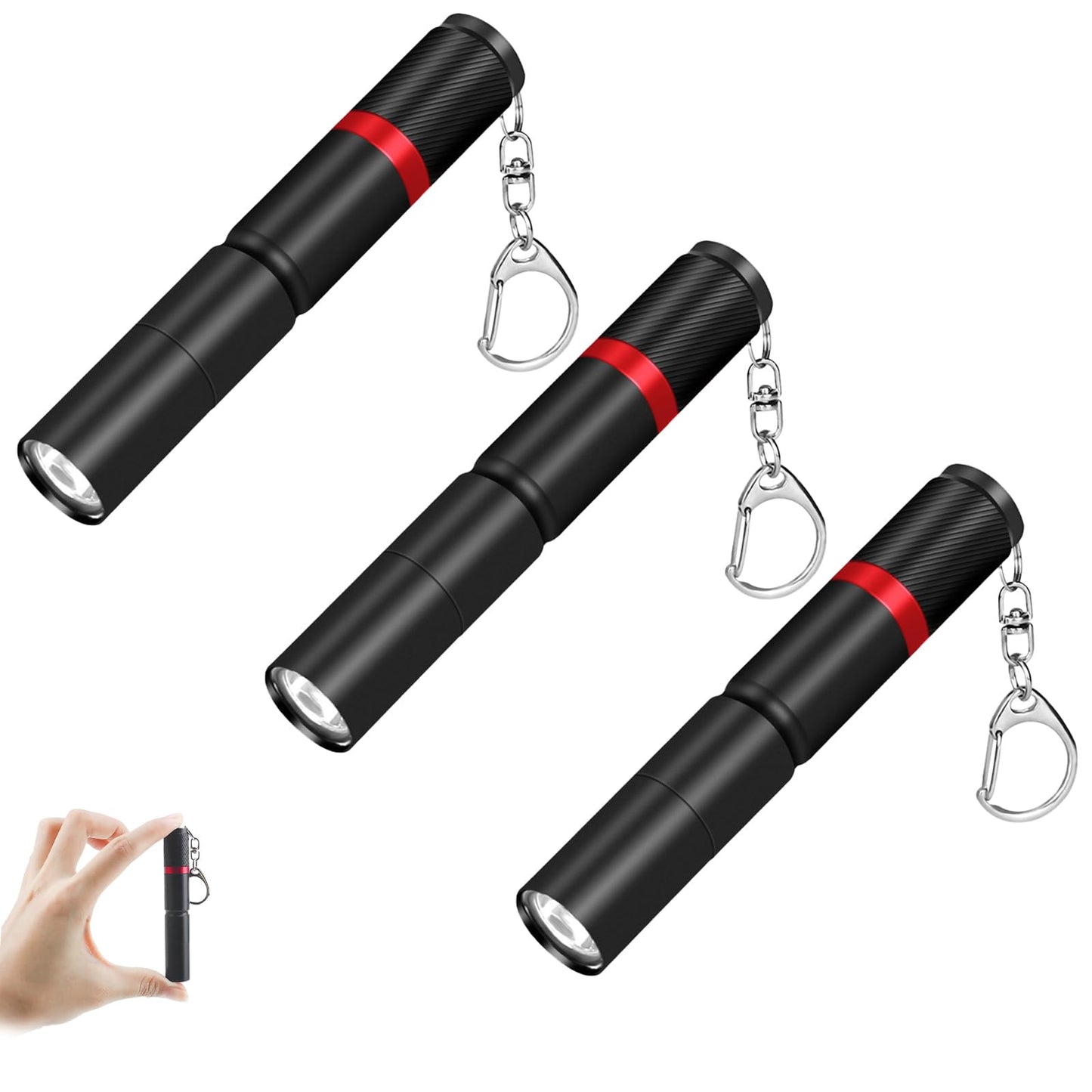 Hilngav 3 Pack Small Mini LED Keychain Flashlight, Single Mode AAA Battery Flashlights Portable Bulk EDC (Everyday Carry) Pen Flash Light, Key Chain Pen Flashlights for Work, Emergency, Pocket