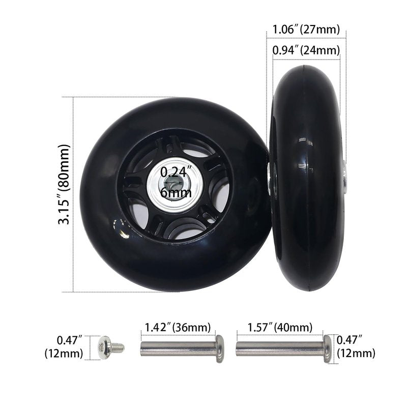 Mute Wear-resistant Outer Diameter 3.15 inches Luggage Suitcase Replacement Wheels Kit Inline Outdoor Skate Replacement Wheels (3.15" x 0.94")