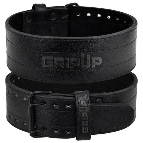 GripUp Powerlifting Belt 10mm Thick Genuine Leather 4” Heavy Weight lifting Gym Belt Back Support Strength Training Squats Workouts Fitness Bodybuilding Deadlifts Weightlifting Men Women (Black, L)