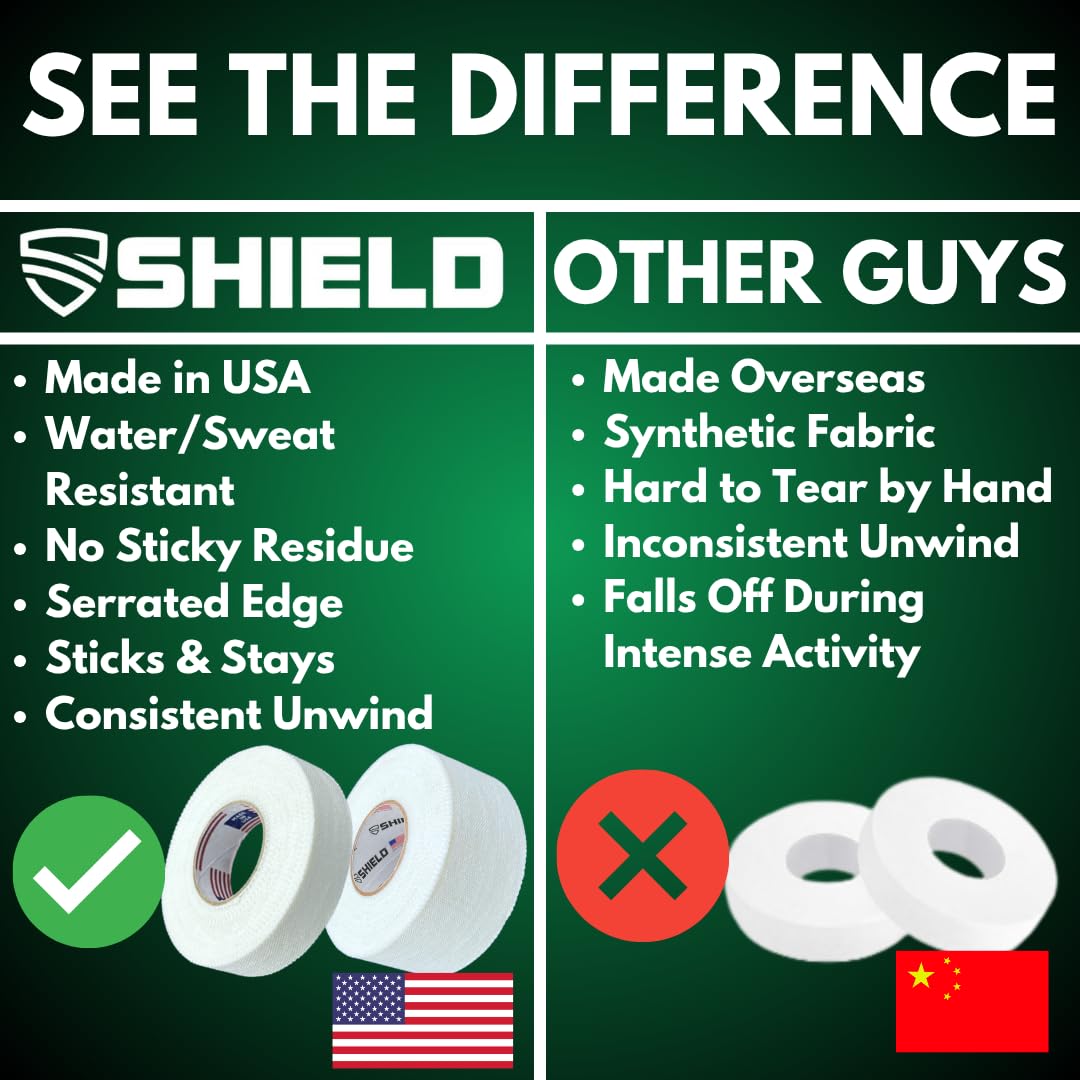SHIELD Athletic Tape 1 Inch - Precision Cotton Sports Wrap, No Residue - 12 Pack for Fingers & Toes