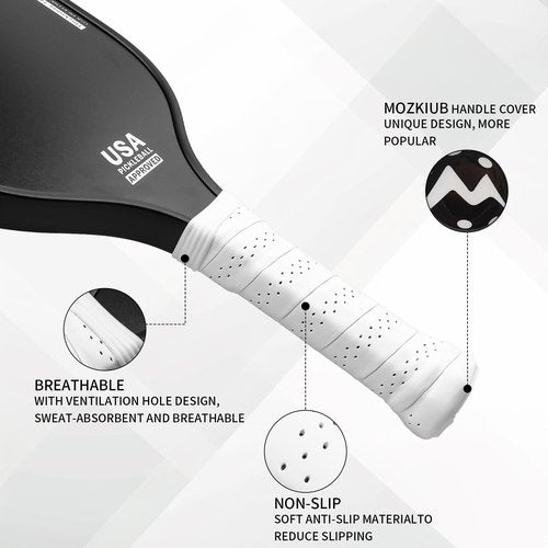 MOZKUIB Pickleball Paddles Set of 2, Lightweight Fiberglass Surface Pickleball, 16MM Polypropylene Honeycomb Core, Pickle Ball Paddle Set with 2 Paddles 4 Balls 1 Bag for Men Women Indoor Outdoor