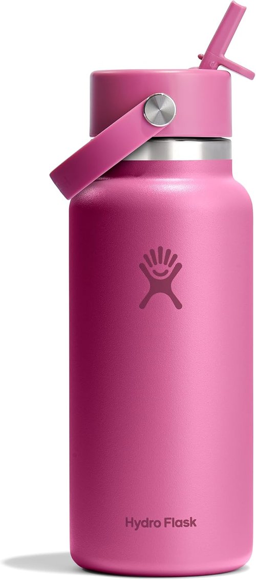 Hydro Flask Water Bottle - Insulated Stainless Steel with Wide Mouth Flex Straw Lid | 32 Oz Reef Pink, Leakproof & Refillable