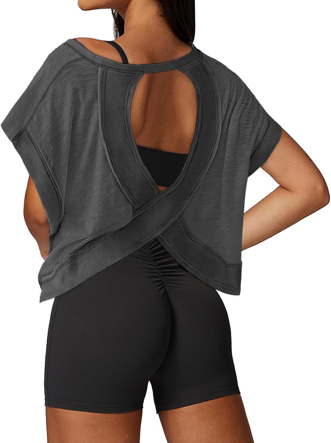UNIANKIYA Open Back Workout Tops - Loose Fit Athletic Crop Tee for Gym, Running & Yoga | Short Sleeve