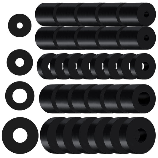 REDANHA 30 PCS Rubber Spacer 4 Sizes Black Non-Slip Thick Grommets Vibration Isolation Round Rubber Flat Washers