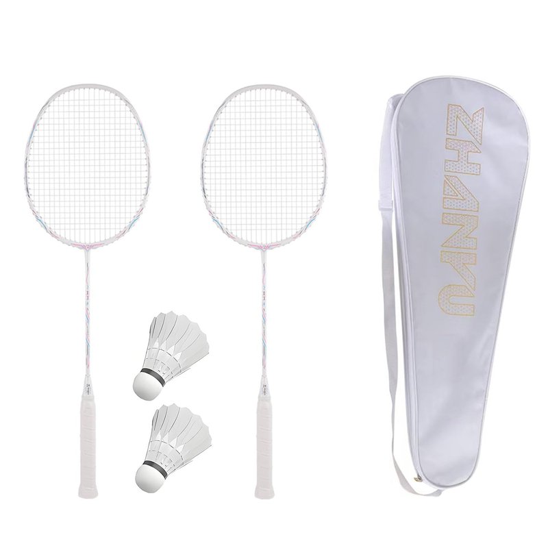 PFVMSQA Badminton Racket Set of 2,Conical Non Slip Grip,Full Carbon Fiber Ultra-Light Offensive Student Durable Training Double Racket,with 2 Lightweight Shuttlecocks,1 Carrying Bag