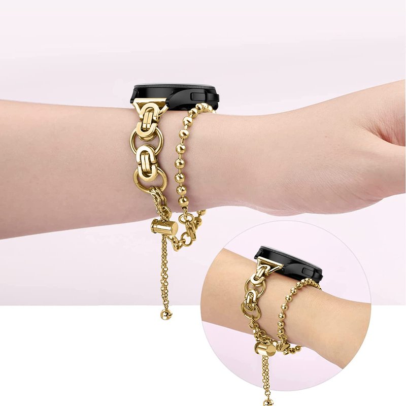 Compatible with Garmin Vivoacitve 5,Forerunner 55/165/165 Music,Venu SQ 2 Band for Women,Metal Classic Bling Replacement Luxury Jewelry Wristband Bracelet Strap (Gold)