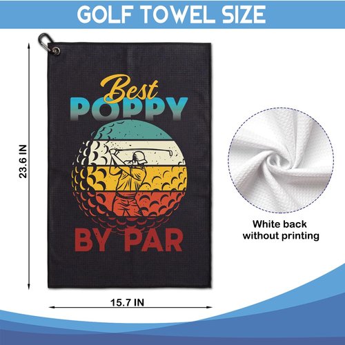 GEYGIE Best Poppy by Par Polyester and Cotton Blend Golf Towel, Funny Golf Towel Gifts and Golf Accessories for Men Dad Grandpa Father, Fathers Day Birthday Gift for Golf Lover Golfer Golf Fan, Black