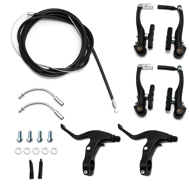 UOIENRT Complete Bike Brake Set Includes Callipers Levers Cables Black, Bicycle Front and Rear Brake Cable, Aluminum Alloy Brake Handlebars and V Bike Brake Kit
