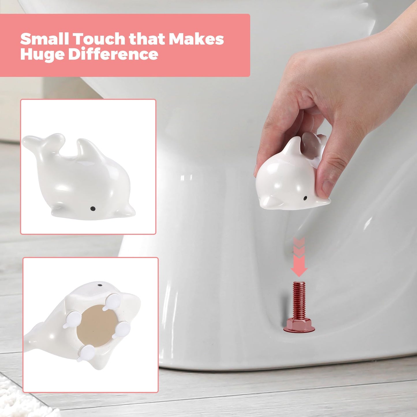 Dolphin-Shaped Ceramic Toilet Bolt Caps (2 Pack) - Decorative Toilet Bowl Bolt Cover Covers for Bathroom, Hide Unsightly Screws & Enhance Bathroom Aesthetics, Universal Fit Toilet Screw Covers (White)