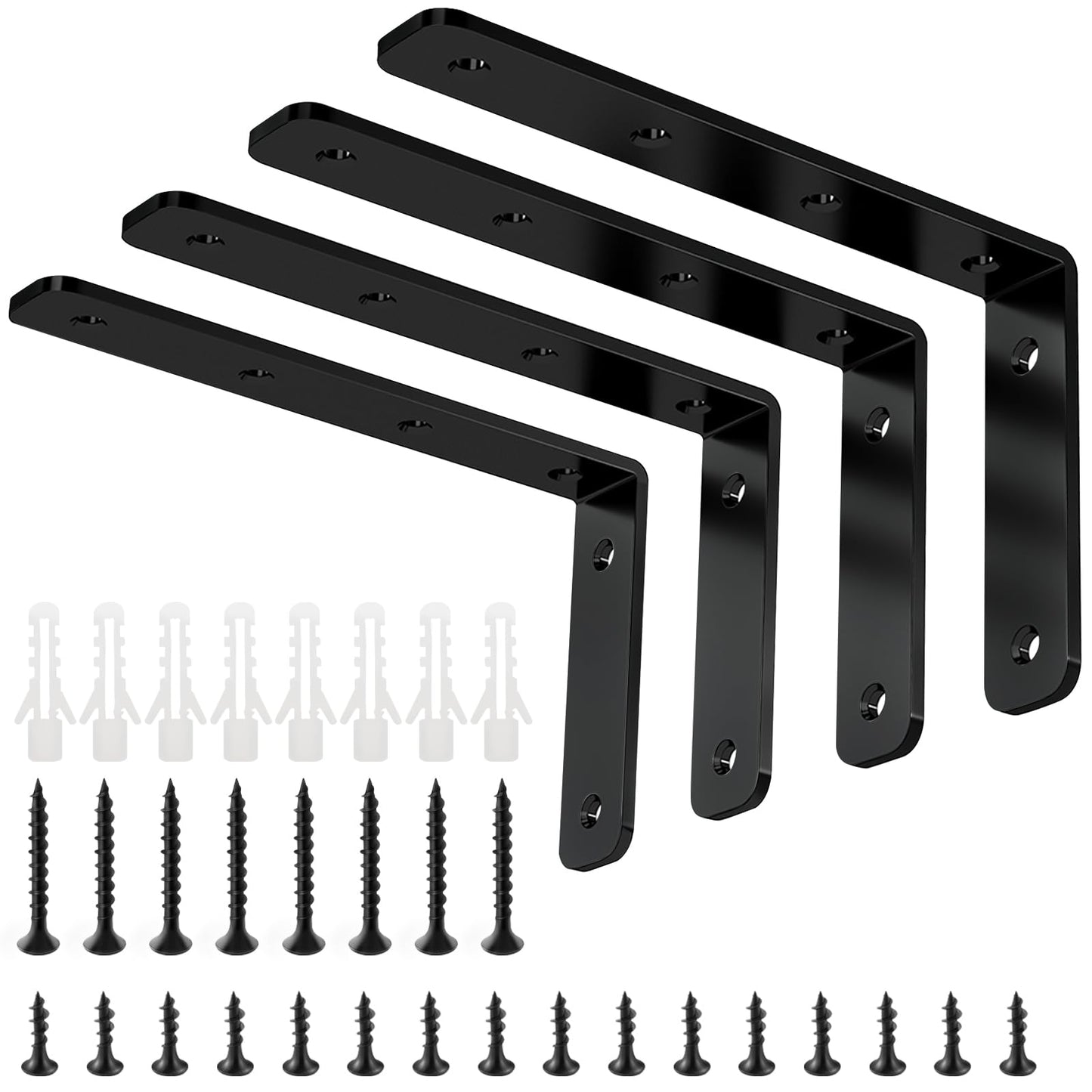 YUMORE L Bracket, 5" x 3" Max Load: 35lb/15KG Heavy Duty Stainless Steel Solid Shelf Support Corner Brace Joint Right Angle Bracket, Pack of 4, Black