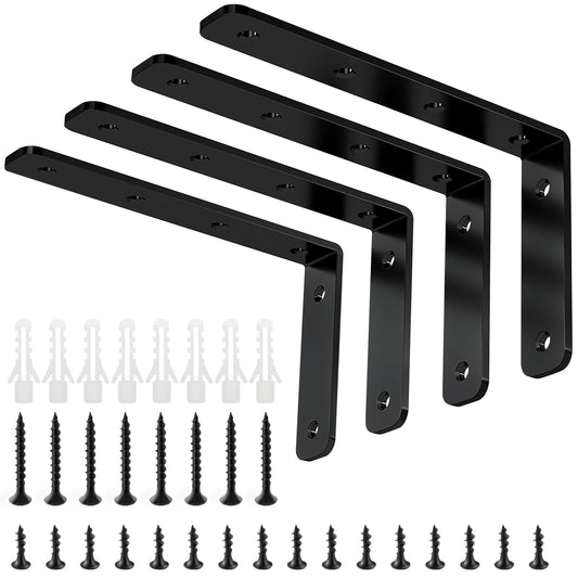 YUMORE L Bracket, 5" x 3" Max Load: 35lb/15KG Heavy Duty Stainless Steel Solid Shelf Support Corner Brace Joint Right Angle Bracket, Pack of 4, Black
