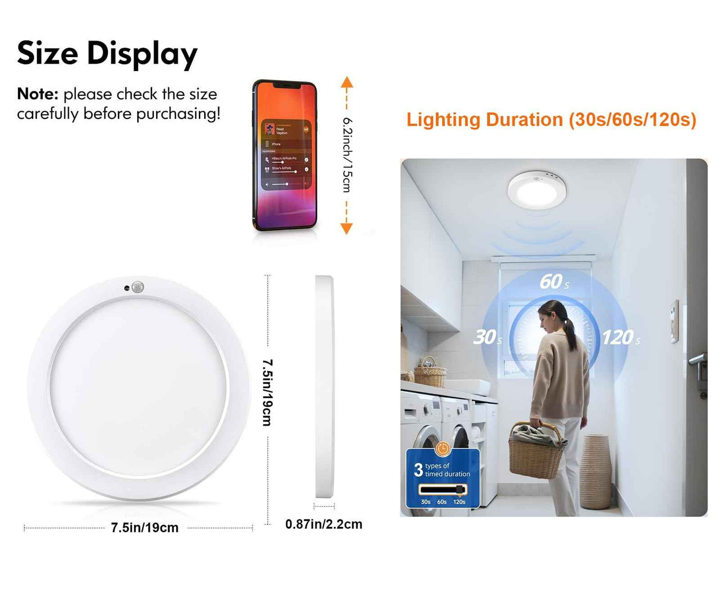 DODOPEN Motion Sensor Ceiling Light Hardwired, 7.5 Inch 3000K 4000K 6000K Selectable LED Flush Mount Ceiling Light Fixture with Timer, 15W Motion Sensor Light Indoor for Closet Hallway Laundry Stairs