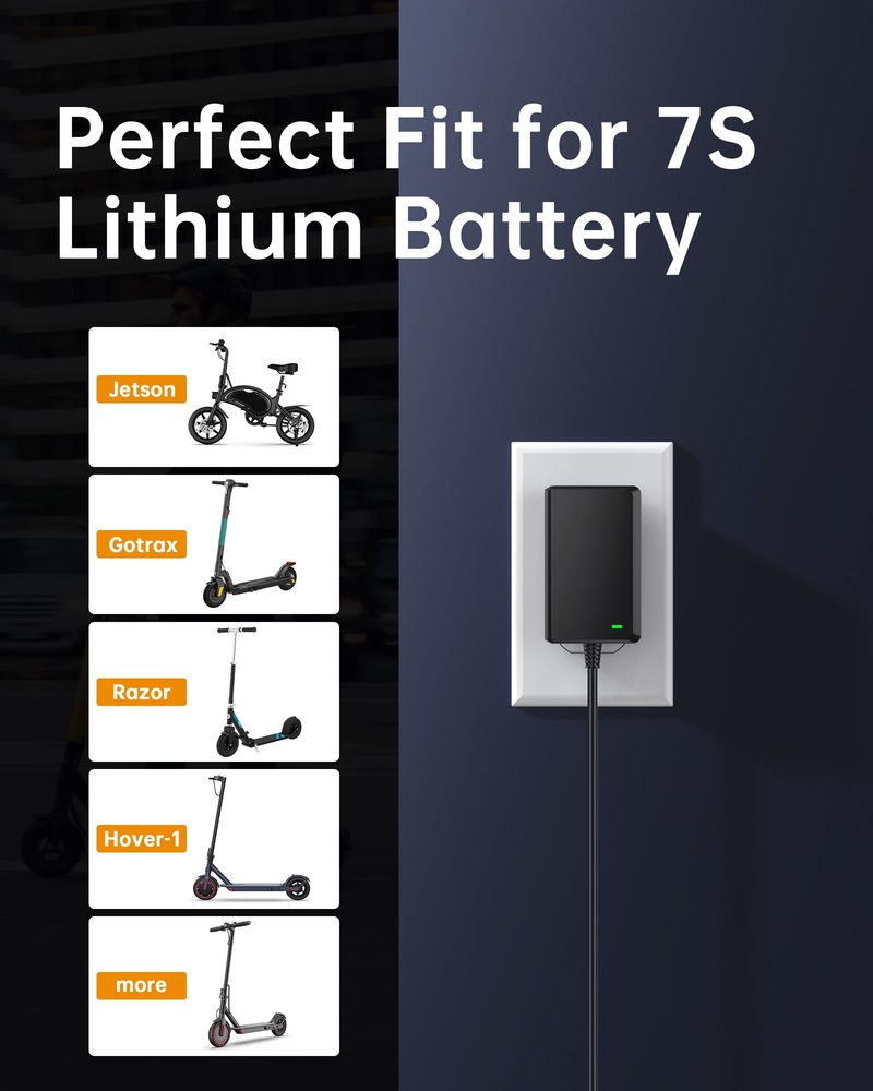 VHBW 29.4V Charger for 24V / 25.2V / 25.6V / 25.9V Lithium Battery Scooters & Balance Bikes, LED Charging Indicator (Not for 36V / 42V Systems)