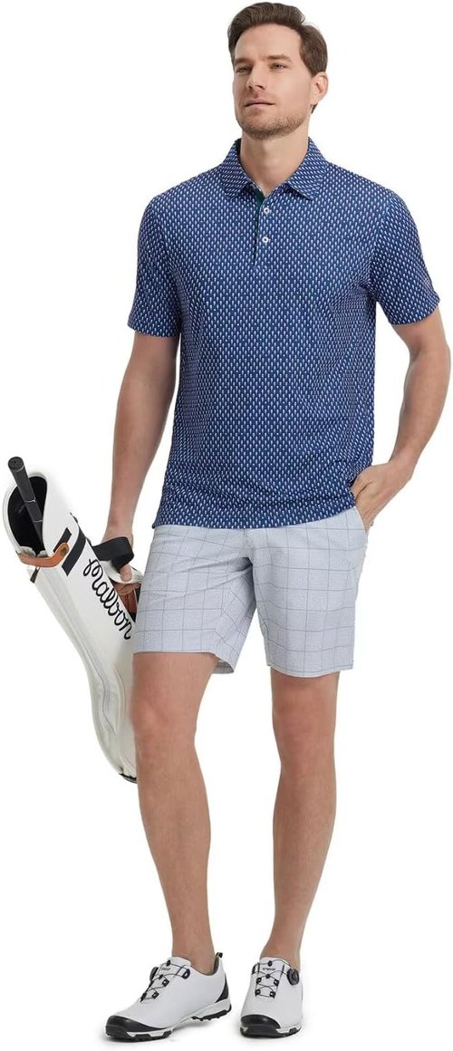 M MAELREG Men's Golf Shirt - Short Sleeve Dry Fit Polo with Moisture-Wicking Performance Patterns