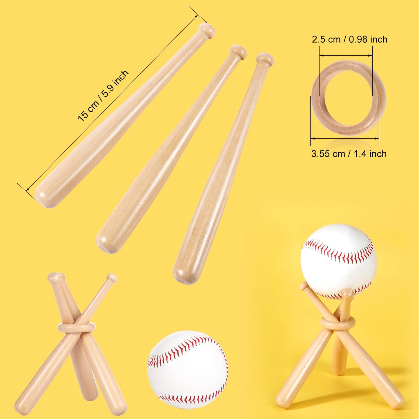 Honoson Baseball Stand Holders Balls Display Bat Wooden Stand Holder Display Centerpieces Tables for Baseball Sports Lover (4 Pack)