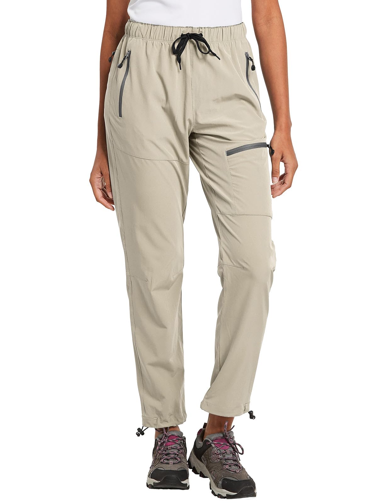 baleaf Cargo Pants for Women Petite Joggers Lightweight Quick Dry Pant Water Resistant 27'' Travel Workout Athletic Suntan Size L