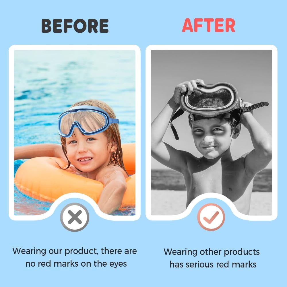 Skiennix Large Frame Waterproof Anti-Fog Swimming Goggles | Kids Swim Goggles for Ages 2-14