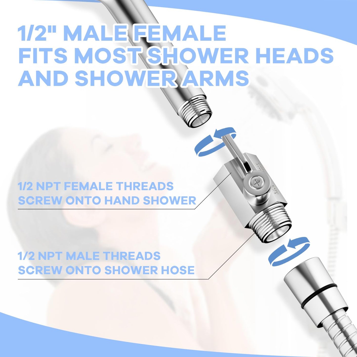 Shower Shut Off Valve, Shower Head Shut Off Valve with Handle Lever, 1/2" NPT Water Flow Control Valve, 304 Lead-Free Stainless Steel Mini Ball Valve Adjustable Water Pressure Regulator（1 Packs）