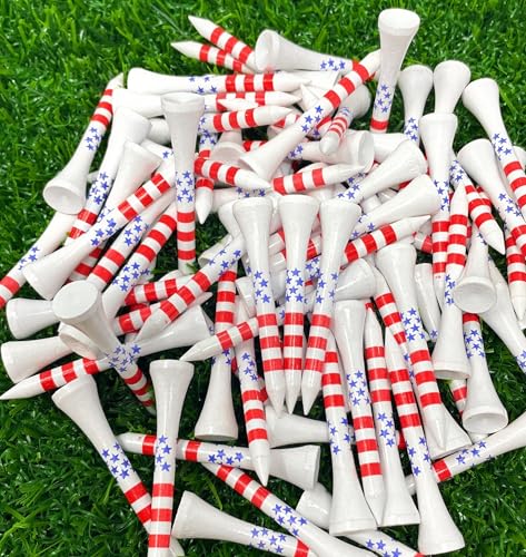2 1/8” Wooden Golf Tees - USA Stars & Stripes Design - 80 Count