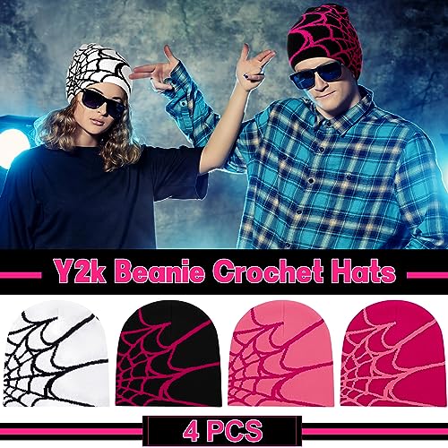 Spider Web Pattern Beanies - 4 Pack Trendy Color Knitted Hats