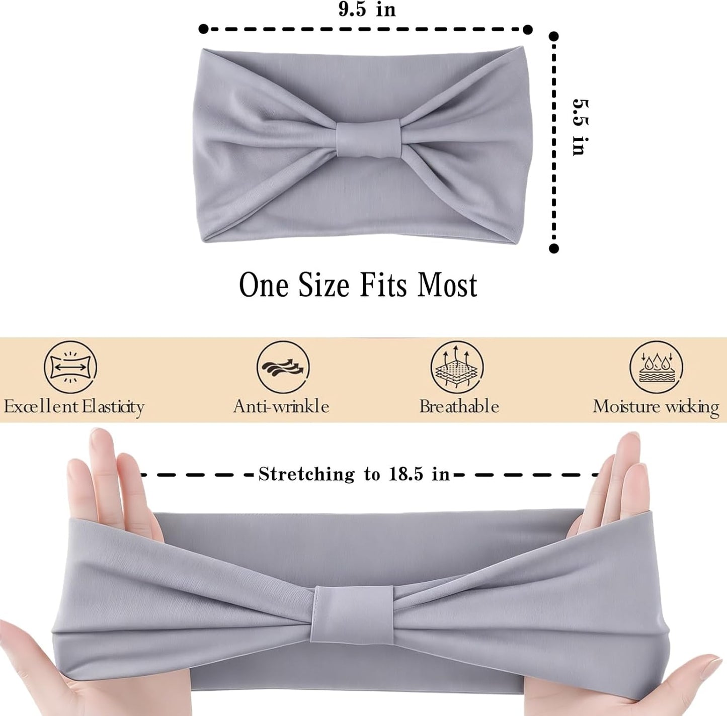 Skiennix Wide Elastic Headbands - Soft Knotted Design for Makeup & Sports | 8-Pack Non-Slip Hair Bands