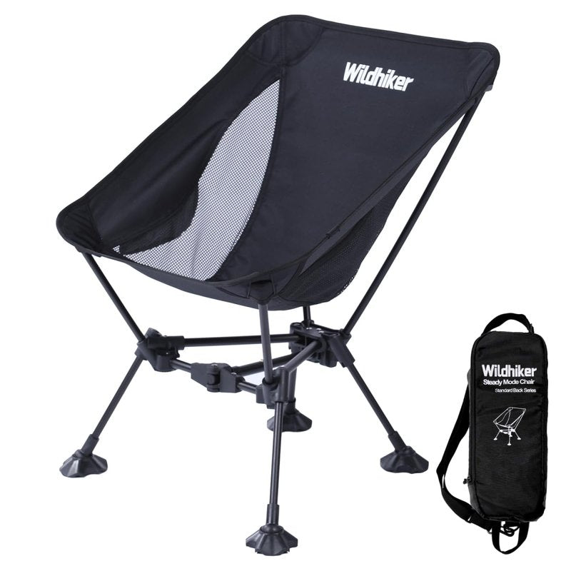 Wildhiker Ultralight Backpacking Chair – Compact Camping Chairs for Adults with Pouch, Weighs 2.8 lbs with Anti-Sinking Large Feet for Beach, Hiking, Motorcycle, Travel, Festival – Black