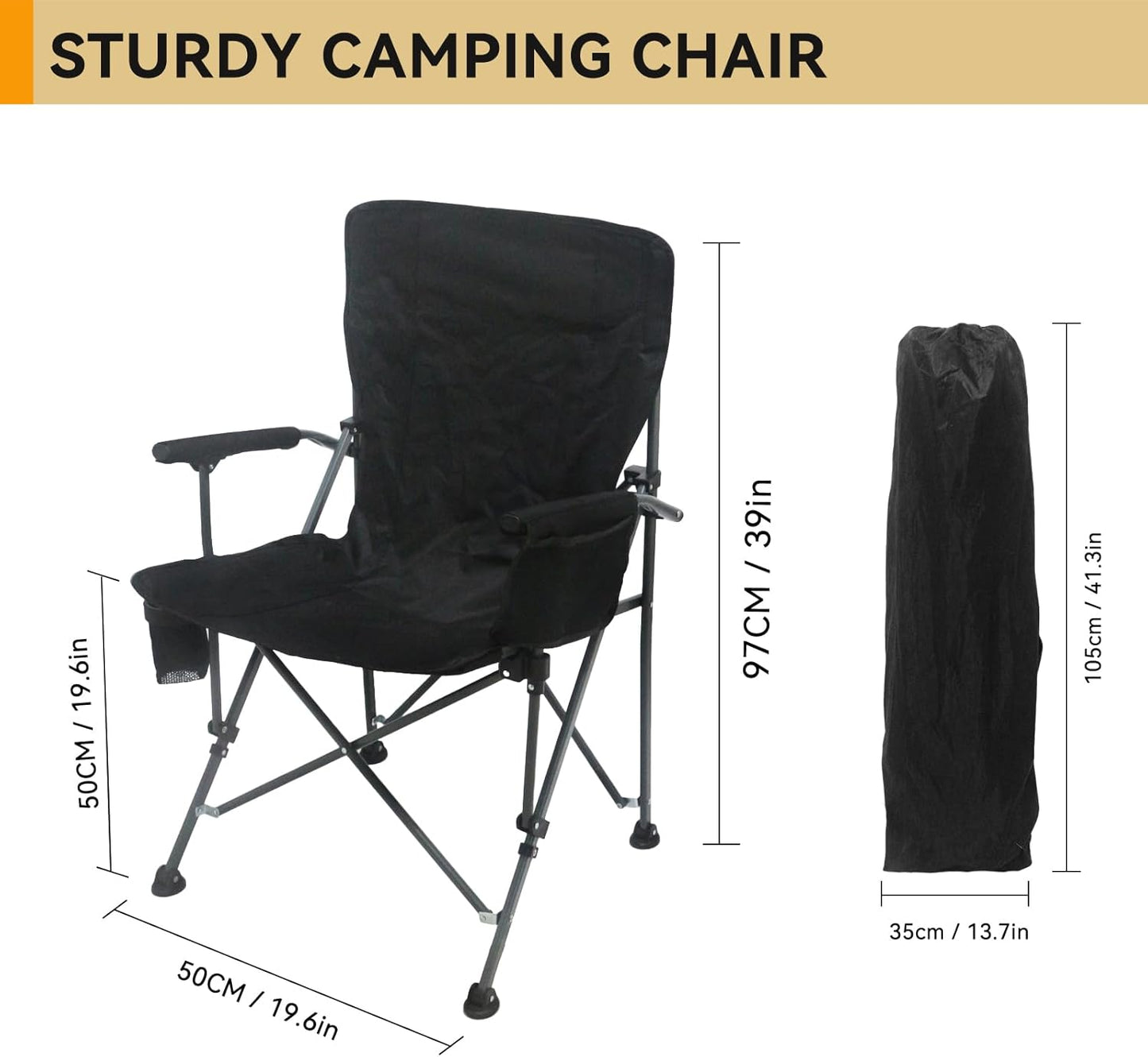 Skiennix Portable Camping Chair - Lightweight & Heavy Duty 500 LBS Support | Oversized with Side Pockets & Cup Holder