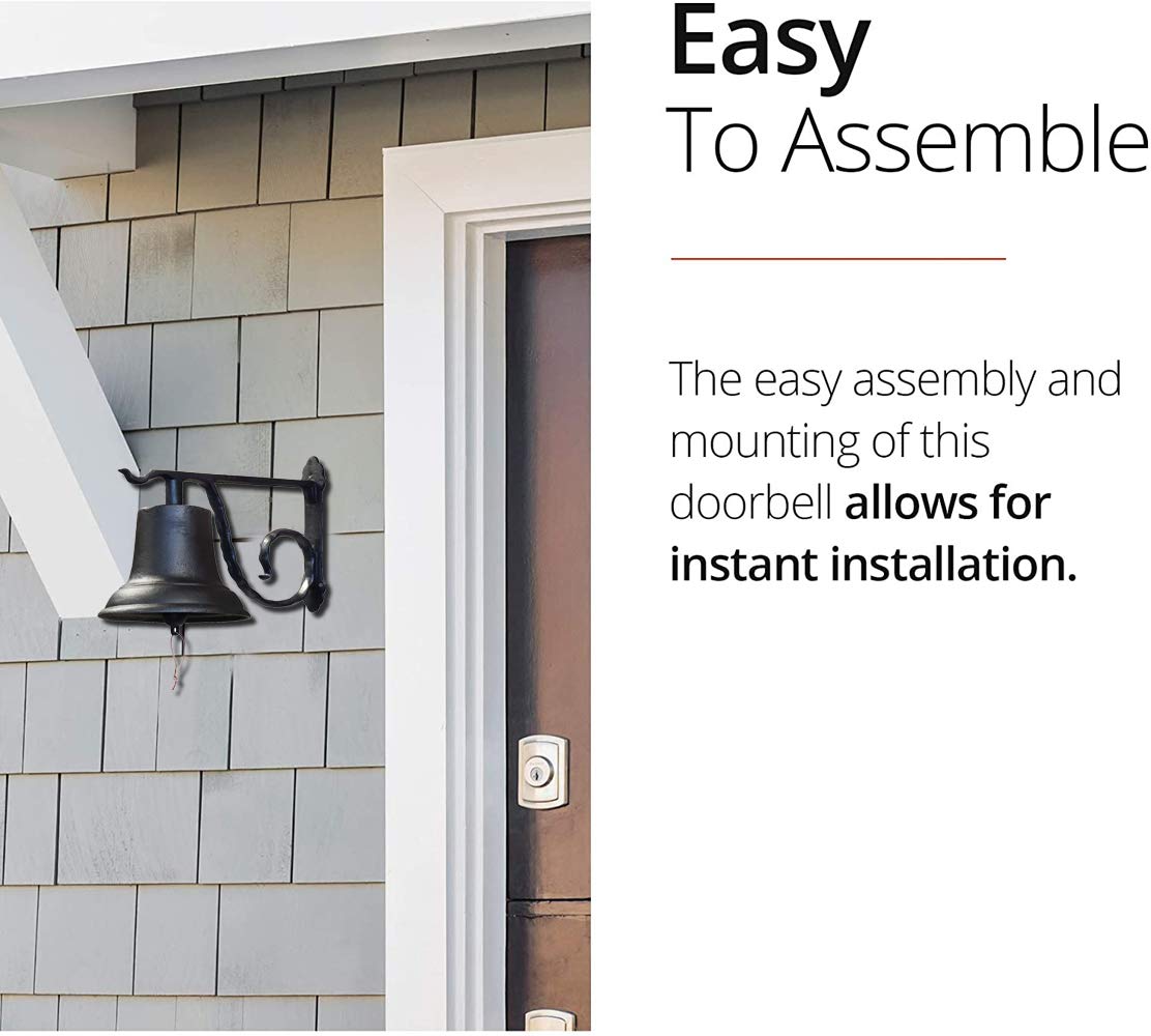 NACH Rustic Cast Iron Doorbell, Medium Door Bells for Homes, Classic Dinner Bell, Black Doorbell, 12.2 x 7.7 x 8.3 Inches, JS-90-096