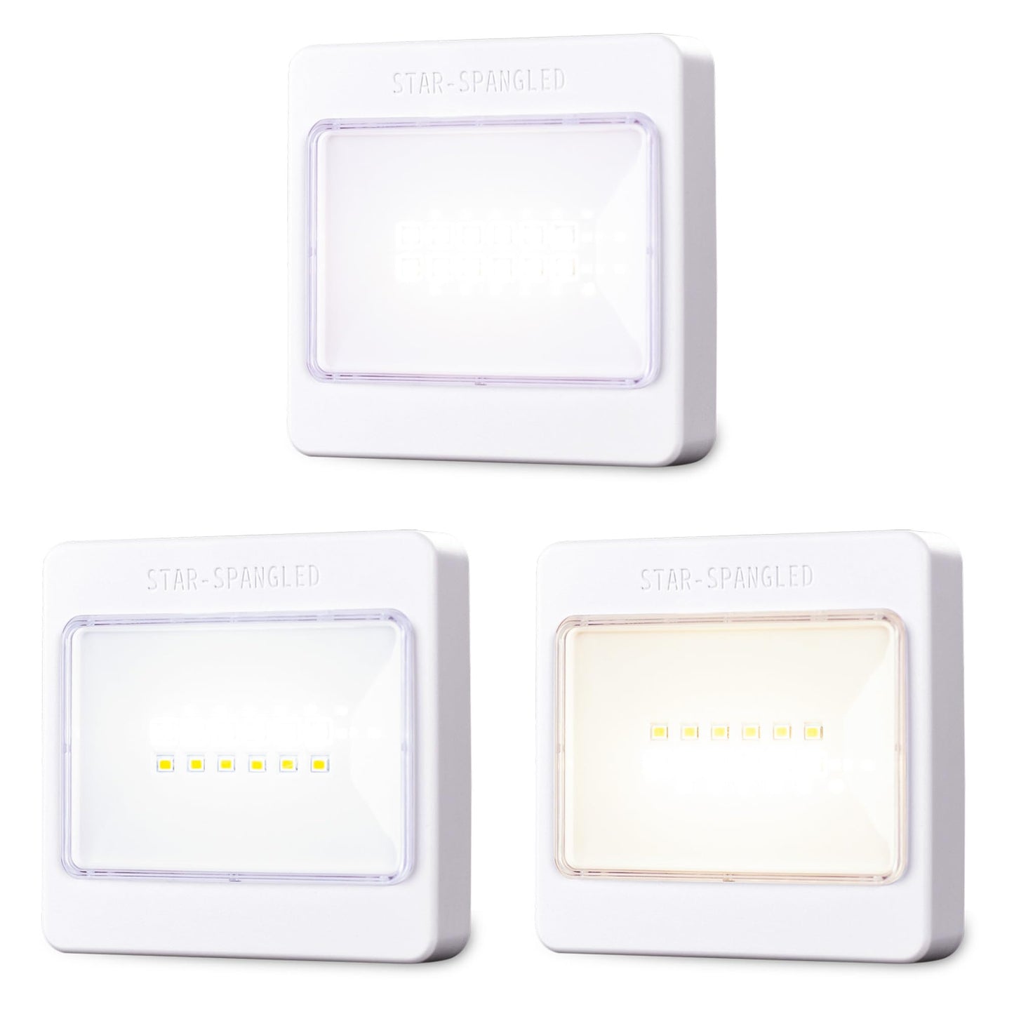 STAR-SPANGLED 3 Pack 3.7” Dimmable Push Tap Lights, Stick on LED Touch Lights AA Battery Operated, 3 Color Modes Sticky Button Lamps for Classroom, Kitchen, Under Cabinet, Closet