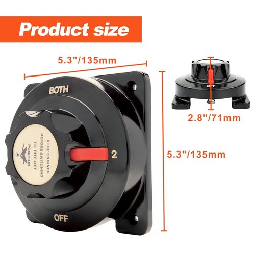 Marine Heavy Duty Dual Battery Selector Switch - Boat Safety Disconnect Isolator for Power Cut Off