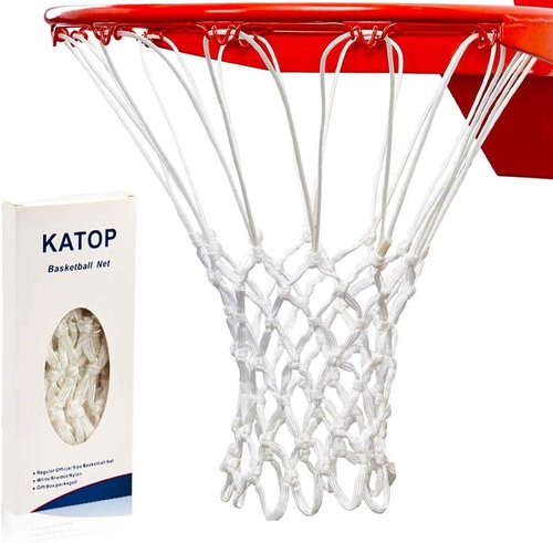 KATOP Premium Heavy-Duty Basketball Net Replacement - All-Weather, Anti-Whip Design | Fits Standard Rims, 12 Loops (White & Red)