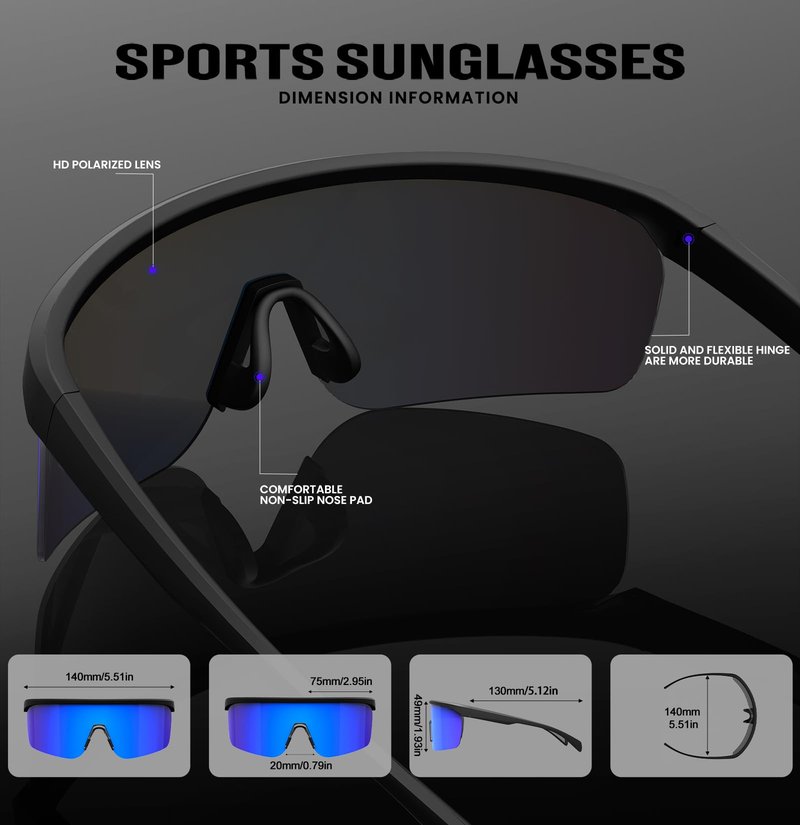 KALIYADI Mens-Sunglasses Polarized Sports Sunglasses-Men: Running Sun glasses Men Women UV400 Protection for Cycling