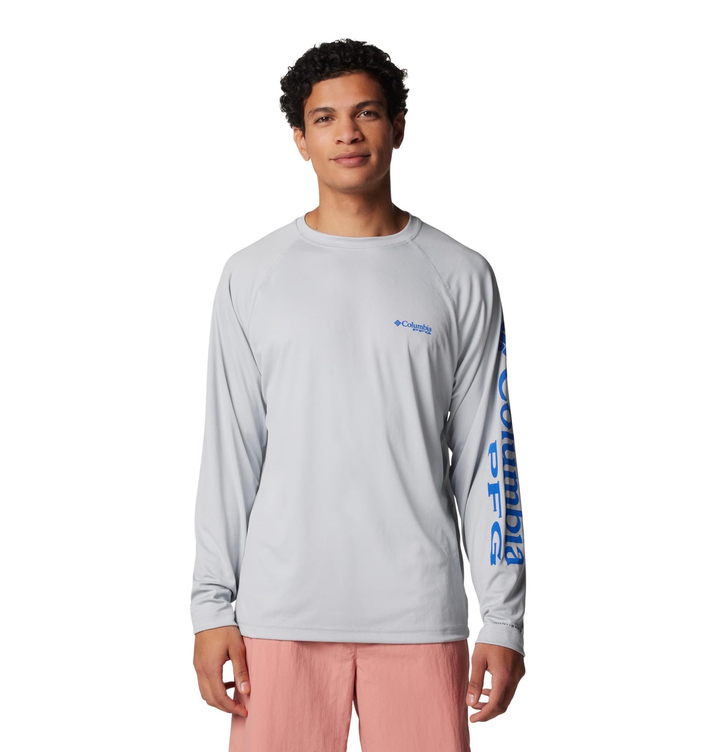 Columbia Men's PFG Terminal Tackle Long Sleeve Fishing Shirt, Cool Grey/Vivid Blue Logo, 2X