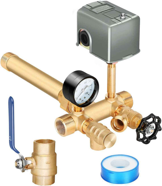Well Pressure Tank Tee Kit with Union & 40-60 PSI Switch - Upgraded 1” x 11” for Tanks Up to 16” Diameter