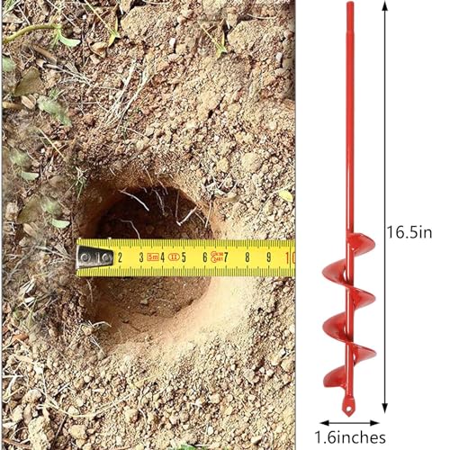 TCBWFY Auger Drill Bit for Planting 1.6x16.5inch Extended Length Garden Auger Spiral Drill Bit for Planting Bulbs Flowers,Post Hole Digger for 3/8¡±Hex Drill