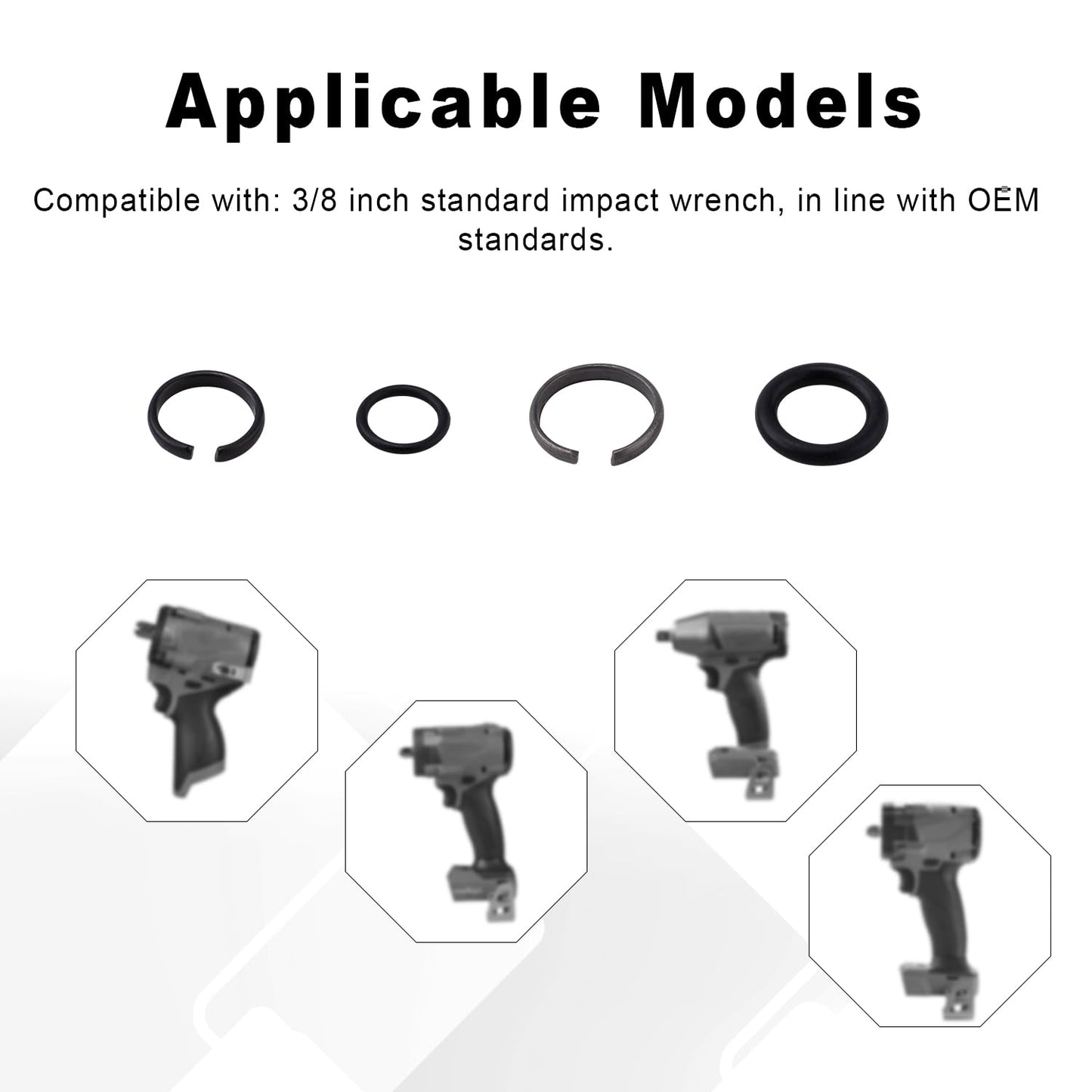 12 Sets 3/8" & 12 Sets 1/2" Impact Retaining Ring Clip Friction Rings with O-Ring, Come with 2 Black Retainer Ring Anvil Install Tools for MIL Electric & Pneumatic Impact Wrench