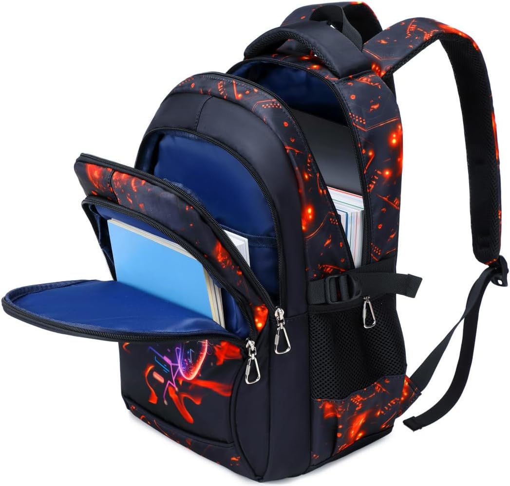 Skiennix Boys Backpack - Waterproof School Bookbag for Elementary & Middle Kids - 18 Inch, Red Game