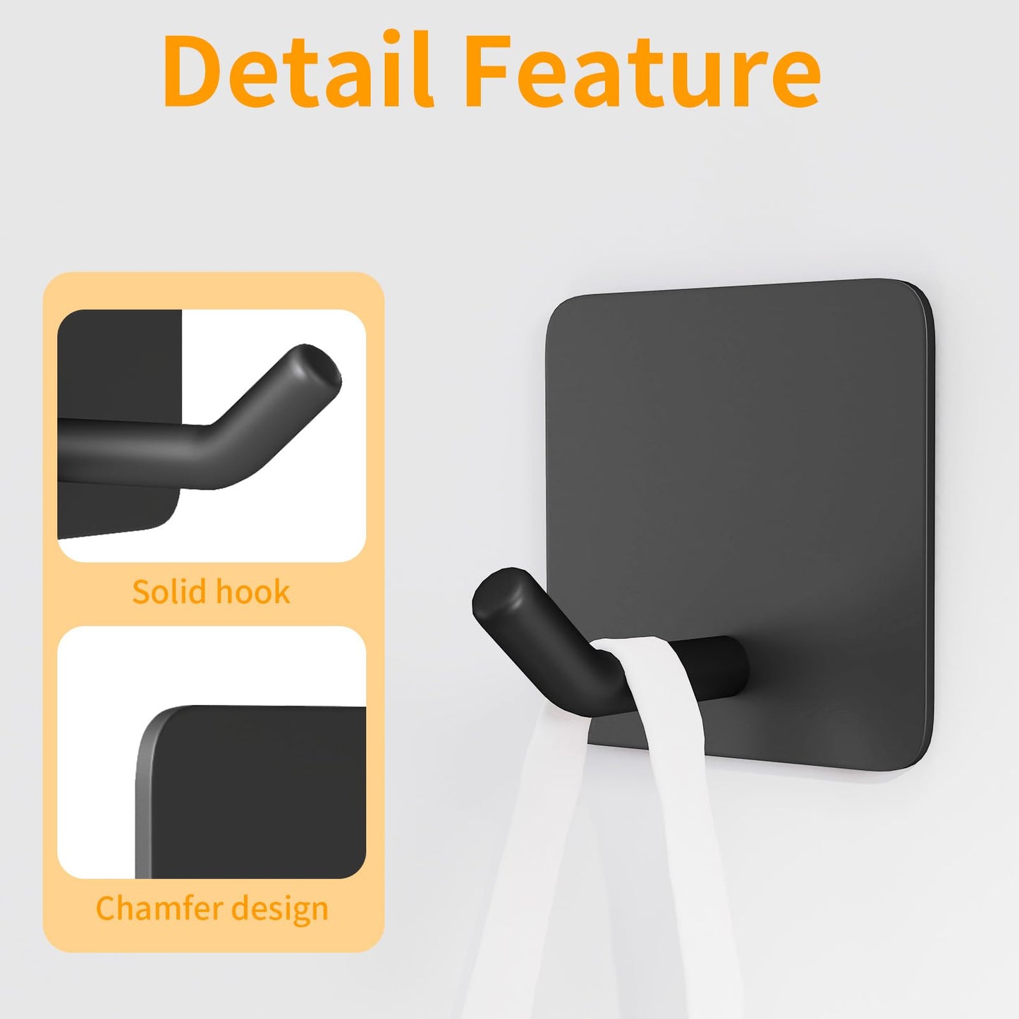 MKO 12 Pack Adhesive Wall Towel Hooks for Bathrooms Small No Damage Stick Hook Stainless Steel Black