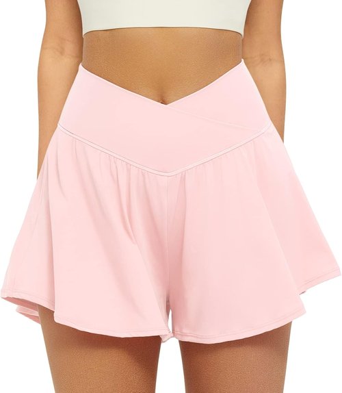 FireSwan Athletic Shorts for Women - 2-in-1 Flowy Running Shorts with Pockets | Spandex Butterfly Design