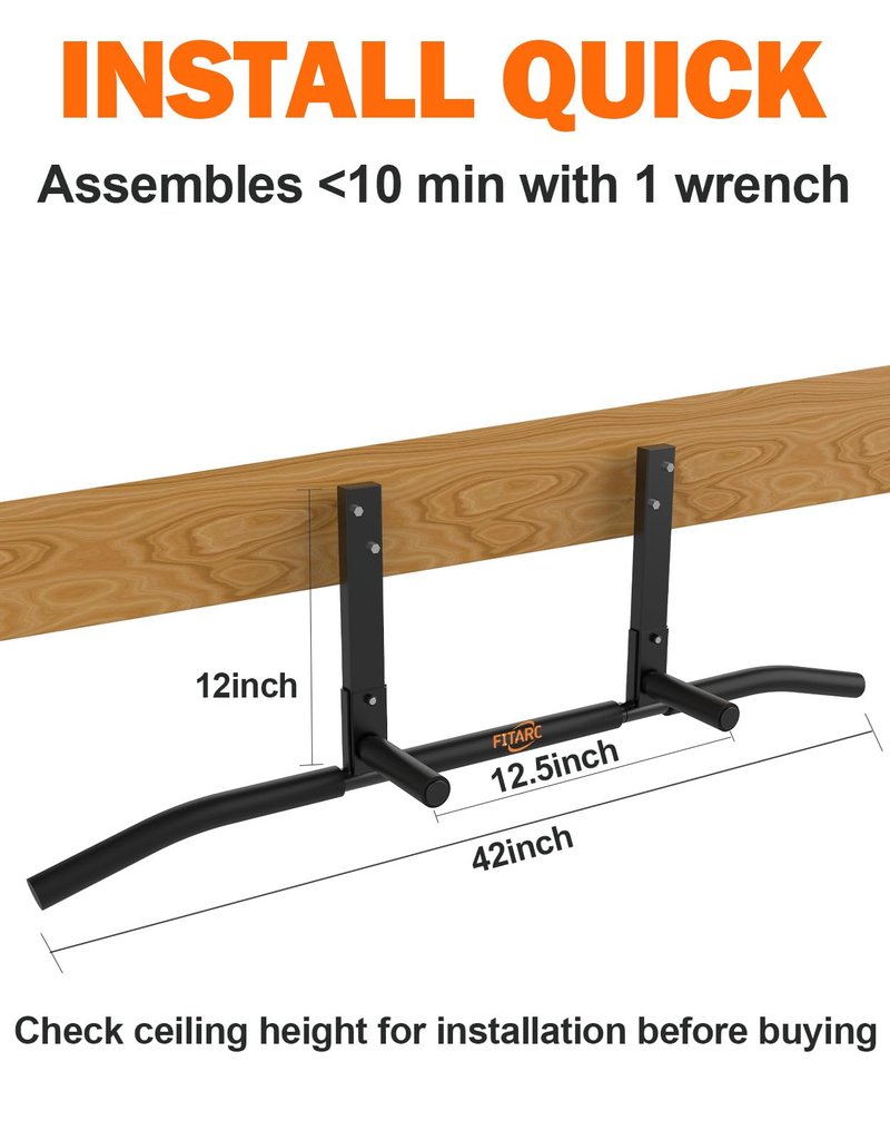 Fitarc Joist Mount Pull Up Bar, Chin Up Bar Ceiling Mount, Heavy Duty Home Gym Workout Equipment, 42 in Wide -Patent Pending