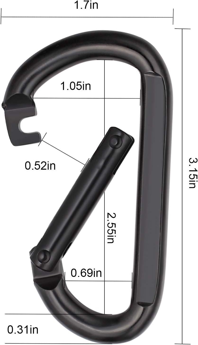 Skiennix Heavy-Duty 3-Inch Black Carabiner Snap Hook - Durable Steel Clip Link Buckle (4-Pack)
