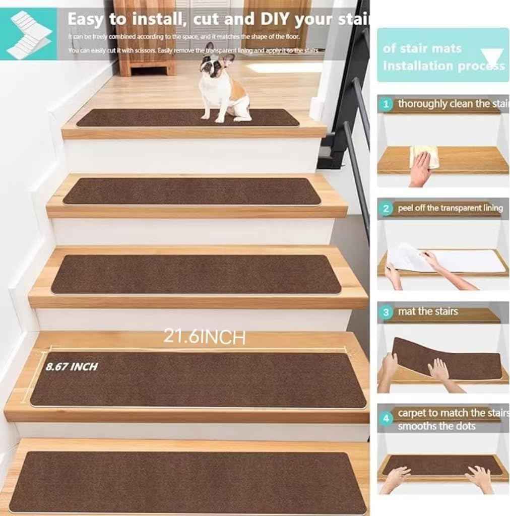 Stair Treads for Wooden Steps Indoor Stair Treads Rugs Anti Slip Carpet for Stairs Runner Non Slip Carpet Mat Rugs Spiral Staircase kit for Elder and Kids