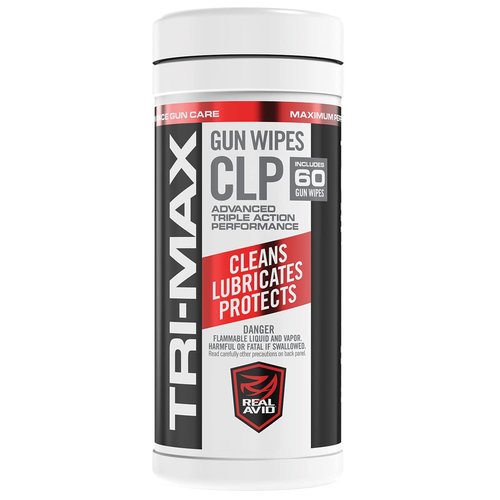 Real Avid Tri-Max CLP Gun Cleaning Wipes – 60 Pre-Saturated Cloths Clean, Lubricate & Protect Firearms – One-Step Rust Prevention, Long-Lasting Lubrication & Smooth Cycling in All Conditions